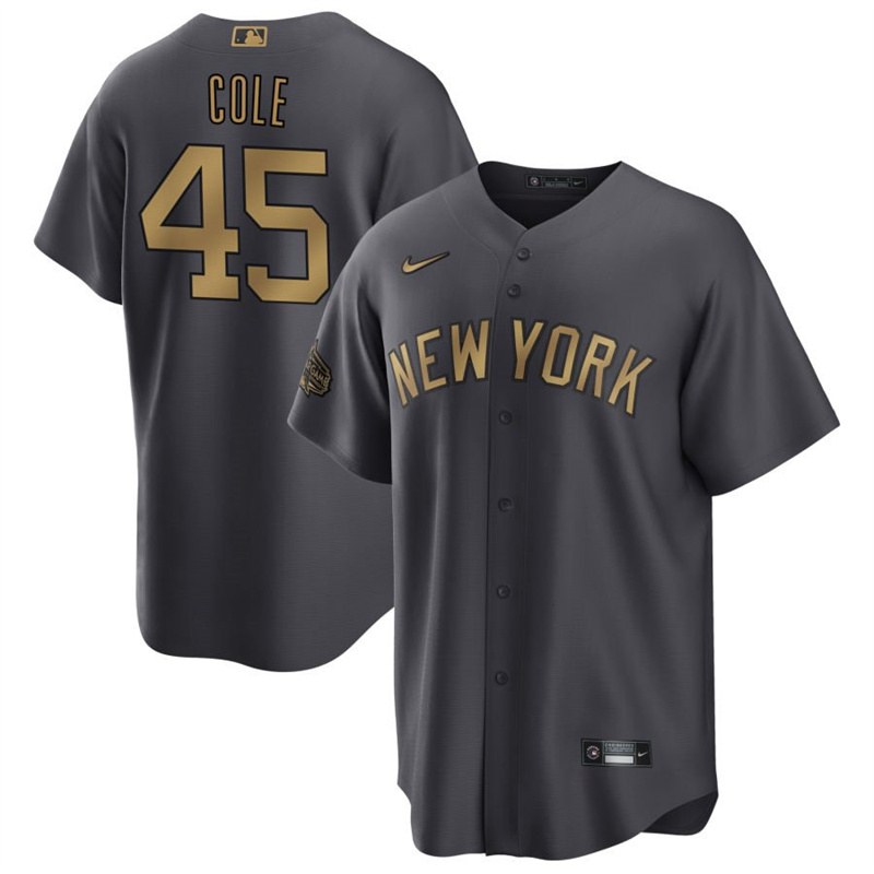 Youth New York Yankees #45 Gerrit Cole 2022 All-Star Charcoal Cool Base Stitched Baseball Jersey